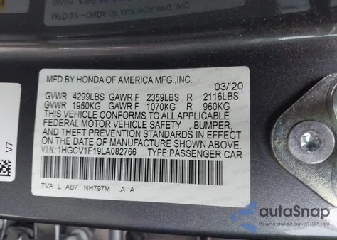 2020 Honda Accord Lx from USA, damaged, VIN 1HGCV1F19LA082766
